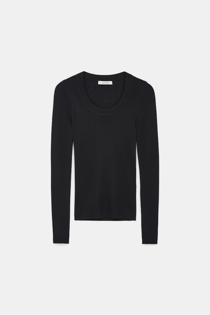 Dorothee Schumacher Pullover mit tiefem Rundhalsausschnitt aus Merino pure black