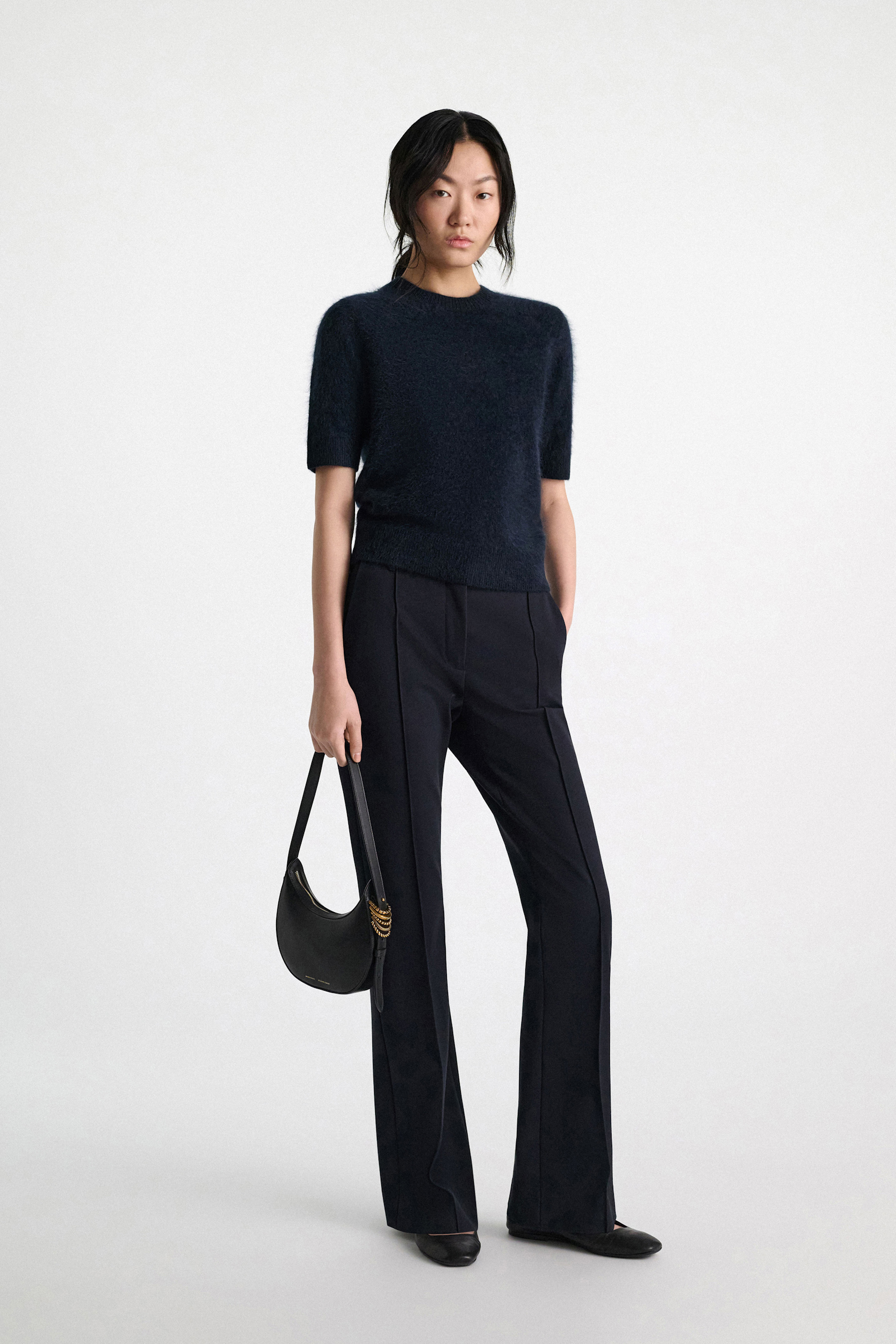 Dorothee Schumacher Fluffy Halbarm-Pullover aus Merino und Kaschmir dark navy