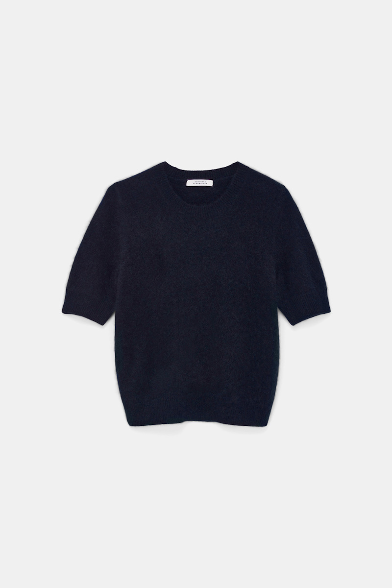 Dorothee Schumacher Women's Blue Merino-Cashmere Half-Sleeve Pullover Large