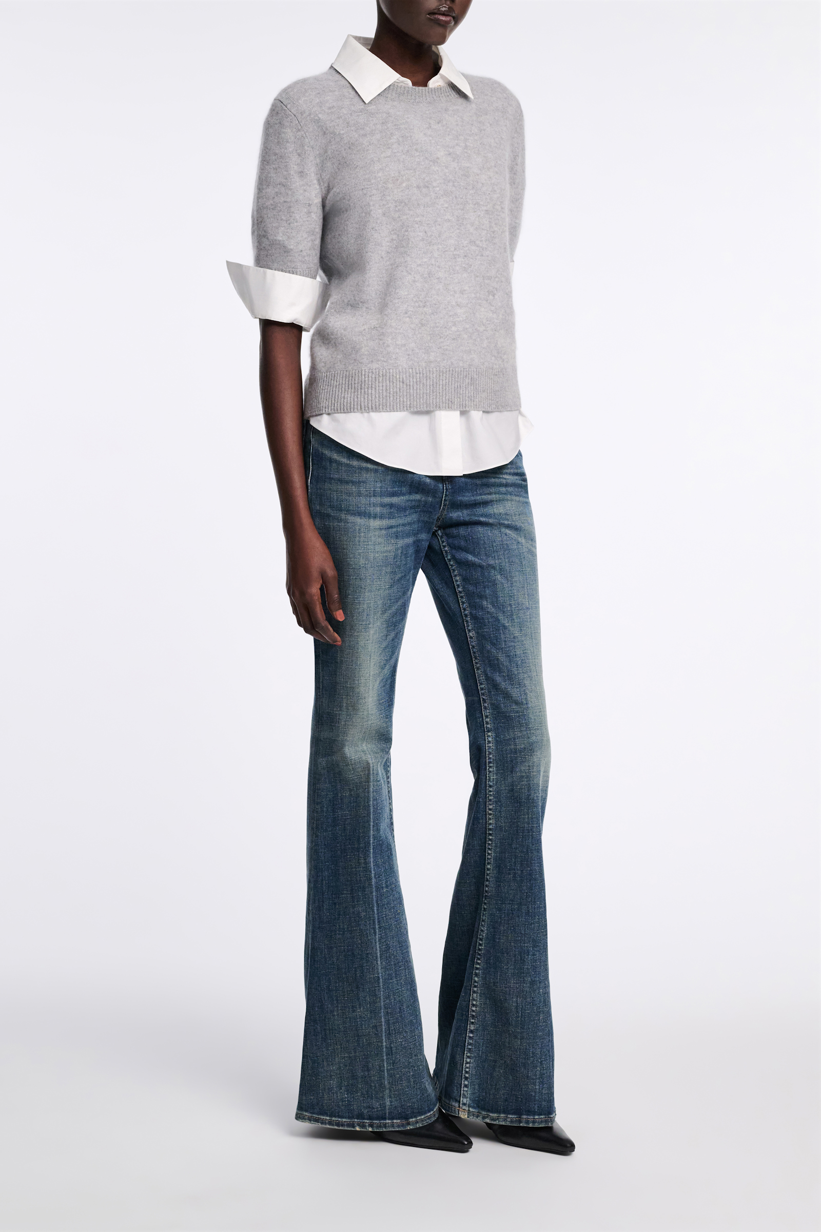 Dorothee Schumacher Fluffy Halbarm-Pullover aus Merino und Kaschmir medium grey