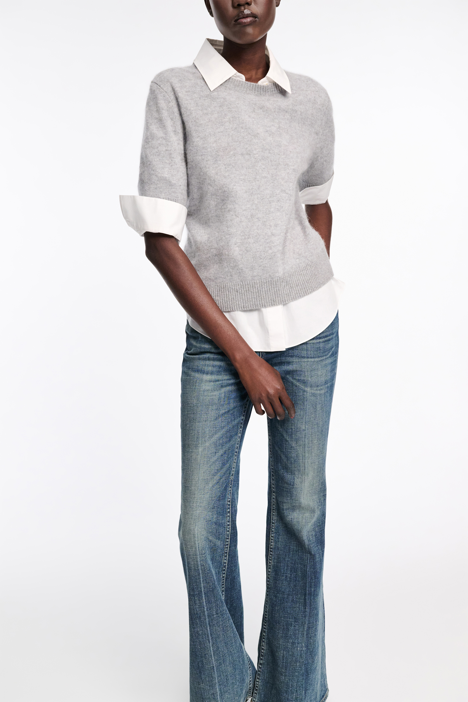 Dorothee Schumacher Fluffy Halbarm-Pullover aus Merino und Kaschmir medium grey