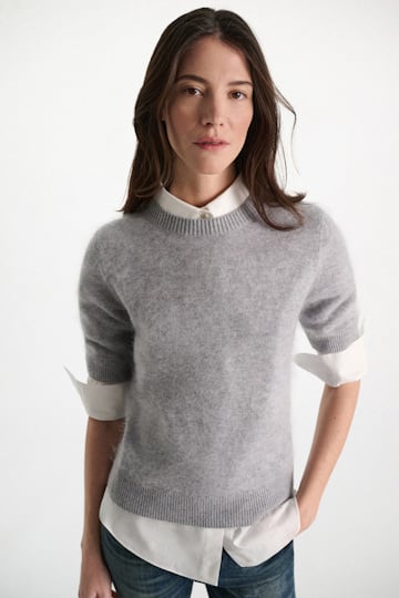 Dorothee Schumacher Fluffy Halbarm-Pullover aus Merino und Kaschmir medium grey