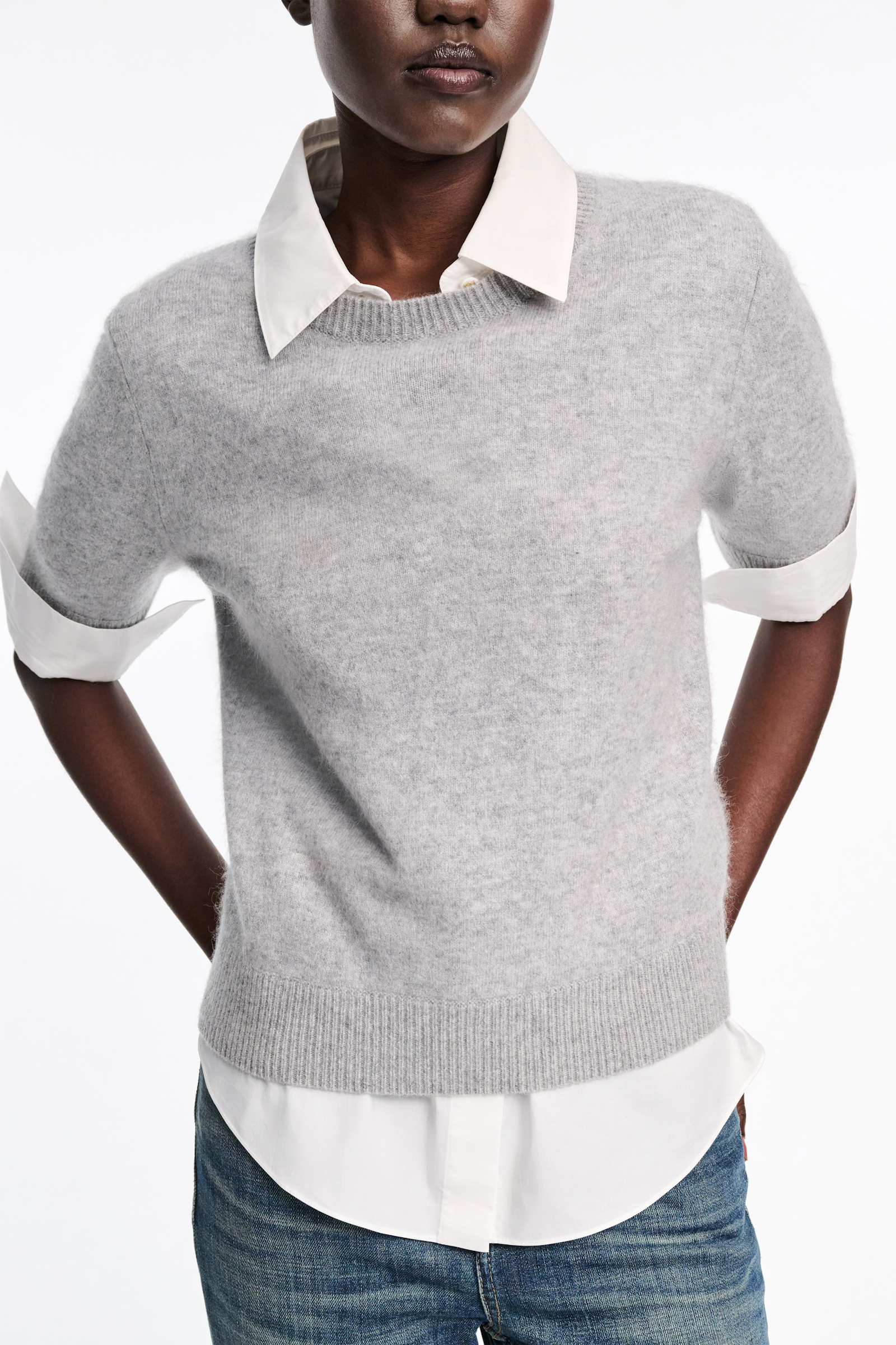 Dorothee Schumacher Fluffy Halbarm-Pullover aus Merino und Kaschmir medium grey