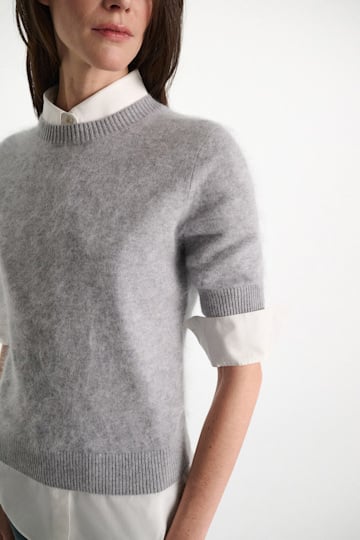 Dorothee Schumacher Fluffy Halbarm-Pullover aus Merino und Kaschmir medium grey