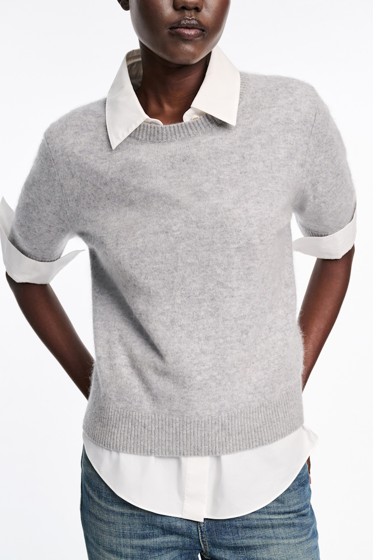 Dorothee Schumacher Fluffy Halbarm-Pullover aus Merino und Kaschmir medium grey