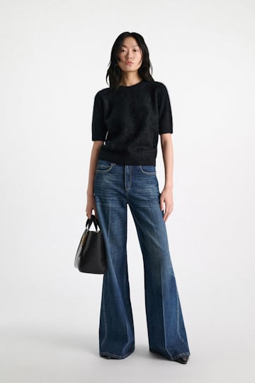 Dorothee Schumacher Fluffy Halbarm-Pullover aus Merino und Kaschmir pure black