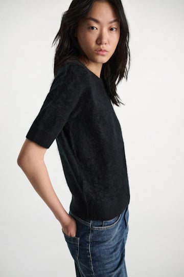 Dorothee Schumacher Fluffy Halbarm-Pullover aus Merino und Kaschmir pure black