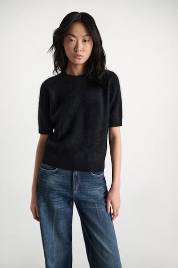 Dorothee Schumacher Fluffy Halbarm-Pullover aus Merino und Kaschmir pure black