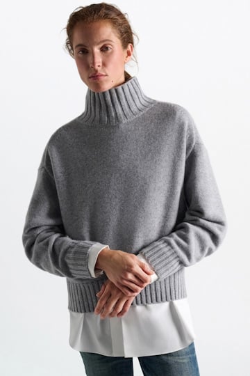 Dorothee Schumacher Turtleneck pullover in Merino-cashmere mix medium grey