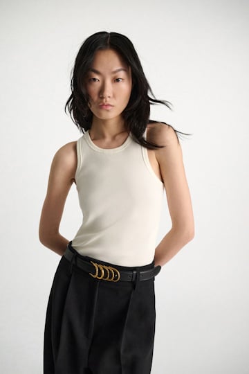 Dorothee Schumacher Fine rib cotton racerback tank top camellia white