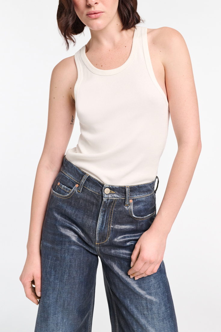 Dorothee Schumacher Fine rib cotton racerback tank top camellia white