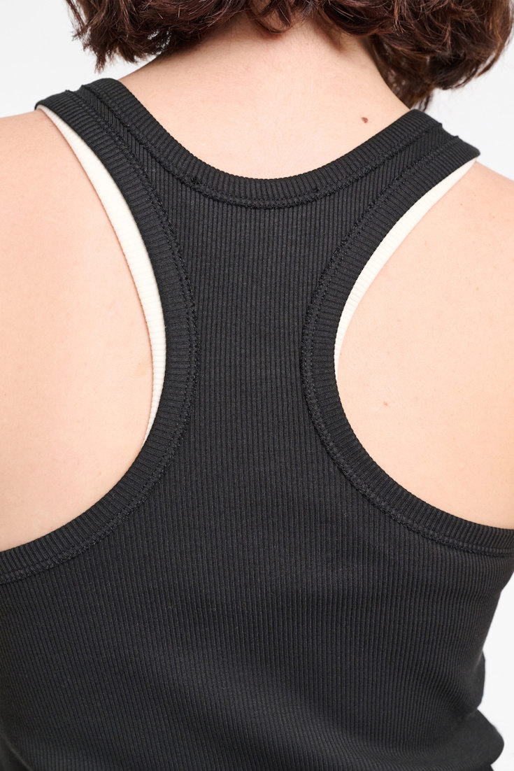 Dorothee Schumacher RIBBED COTTON RACERBACK TANK TOP pure black