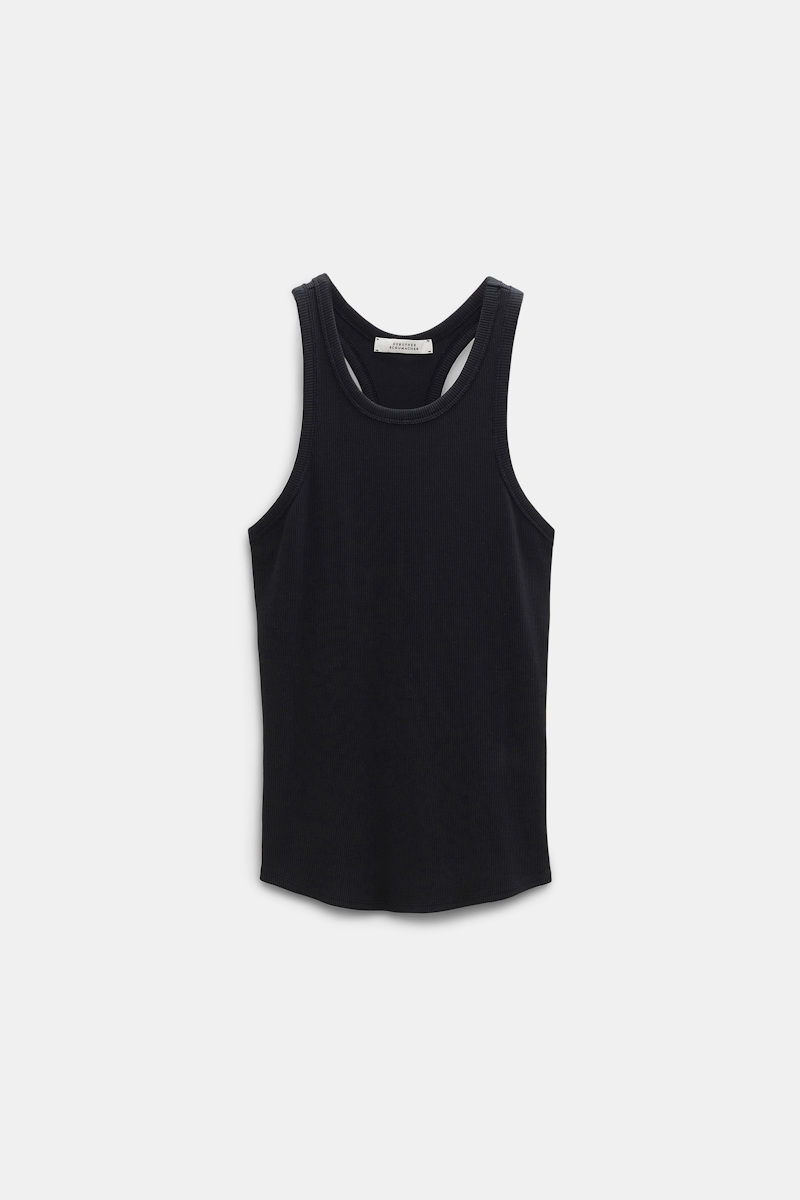 Dorothee Schumacher Women's Black Fine Rib Cotton Racerback Tank Top Extra Small