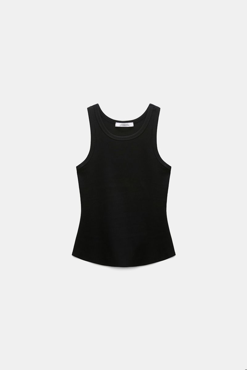 Dorothee Schumacher Women's Black Ribbed Cotton Tank Top Medium