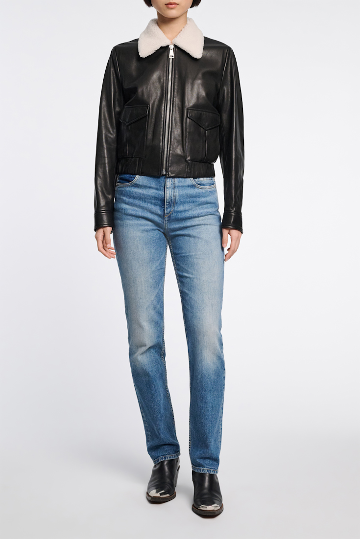 Dorothee Schumacher LEATHER JACKET WITH SHEARLING COLLAR pure black