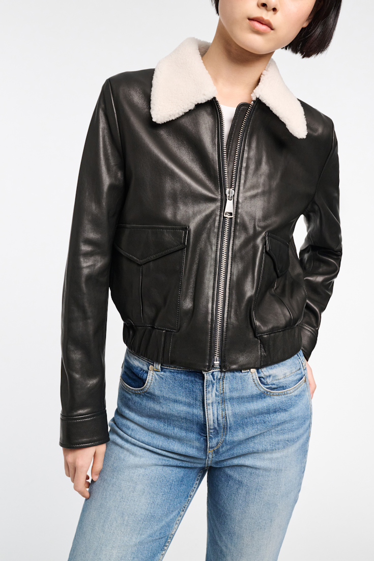 Dorothee Schumacher LEATHER JACKET WITH SHEARLING COLLAR pure black