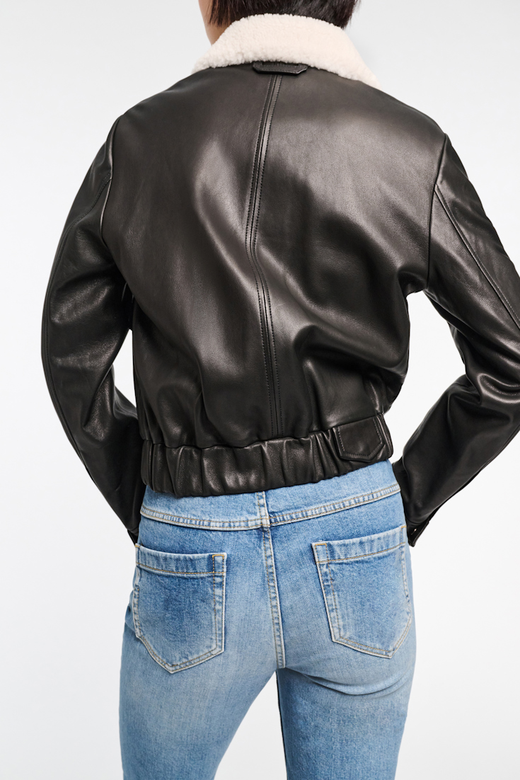 Dorothee Schumacher Lederjacke mit Lammfellkragen pure black