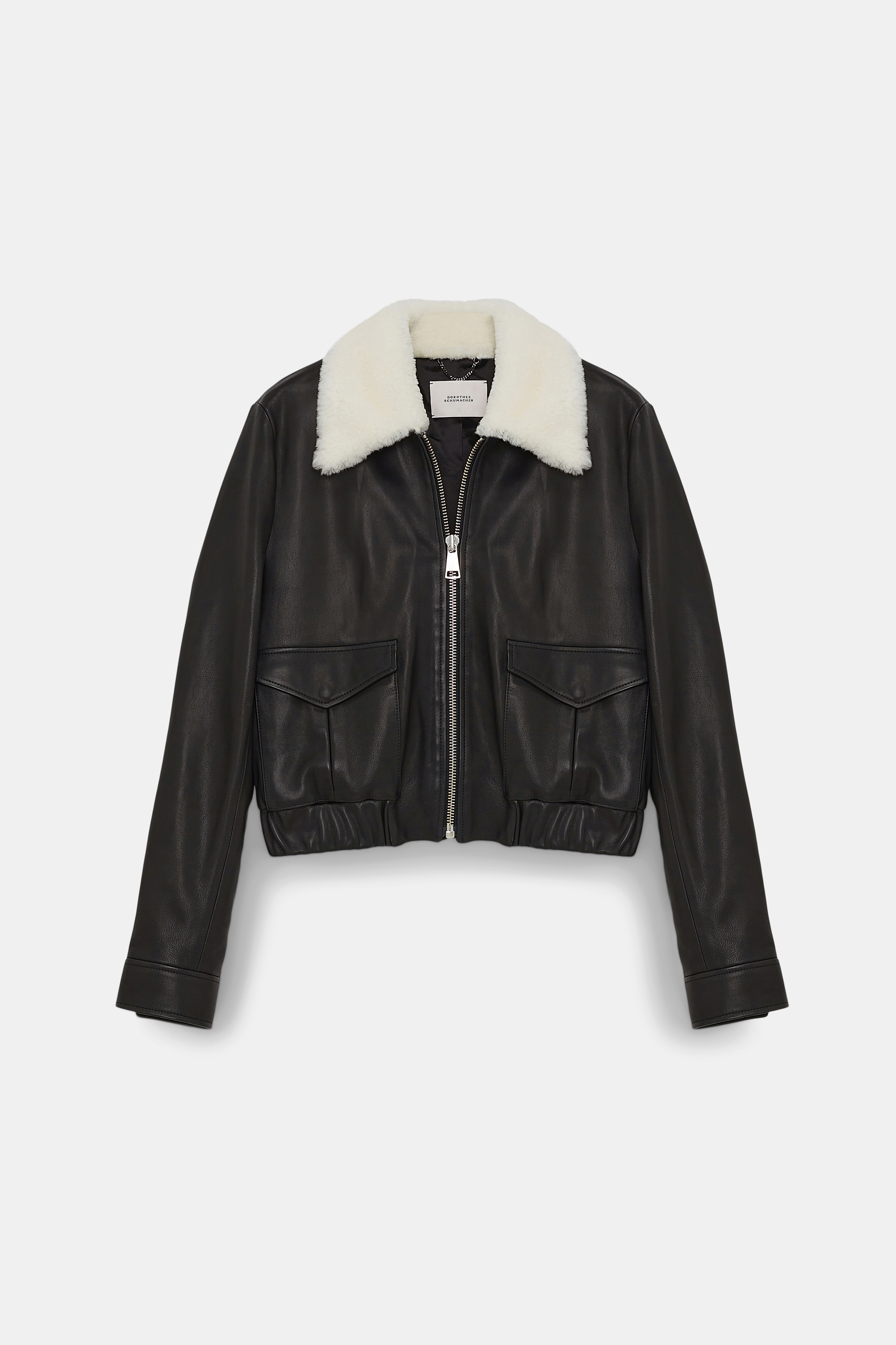 Shop Dorothee Schumacher Leather Jacket With Shearling Collar In Black