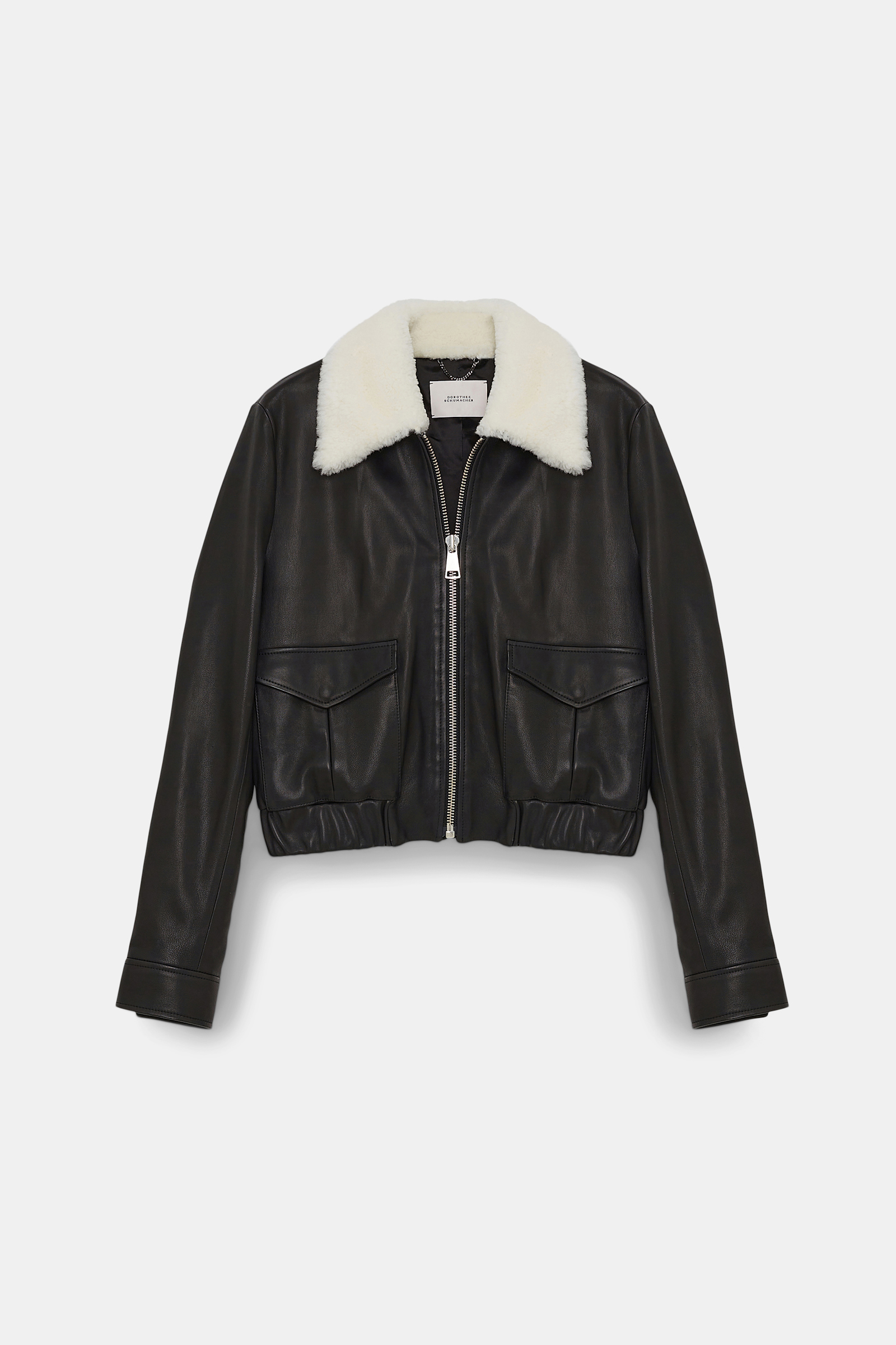 Dorothee Schumacher LEDERJACKE MIT SHEARLING KRAGEN pure black