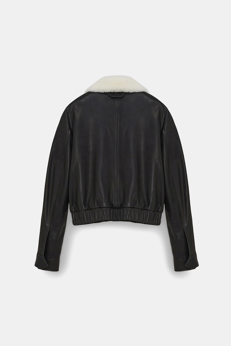 Dorothee Schumacher Lederjacke mit Lammfellkragen pure black