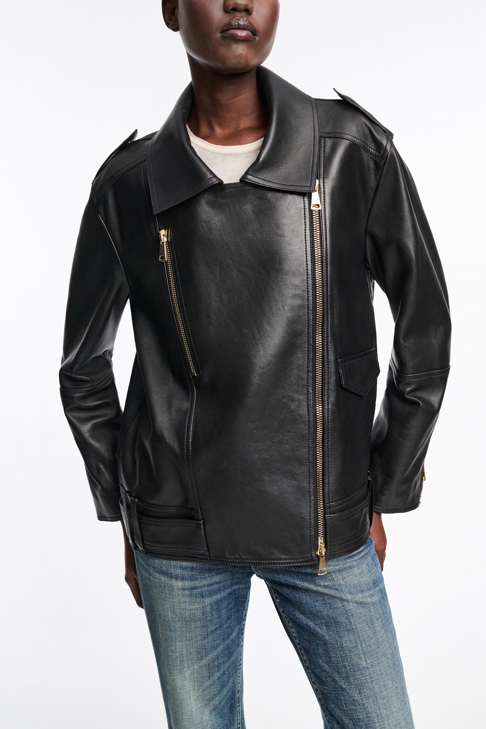 Dorothee Schumacher Nappa leather biker jacket pure black