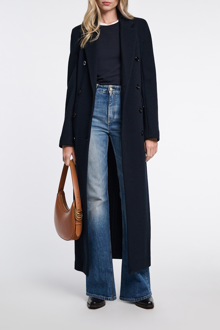 Dorothee Schumacher DOUBLE-BREASTED COAT IN STRETCH WOOL dark navy