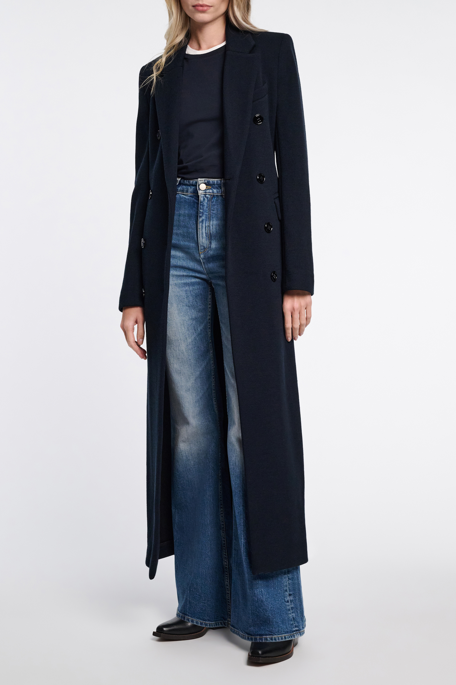 Dorothee Schumacher DOUBLE-BREASTED COAT IN STRETCH WOOL dark navy