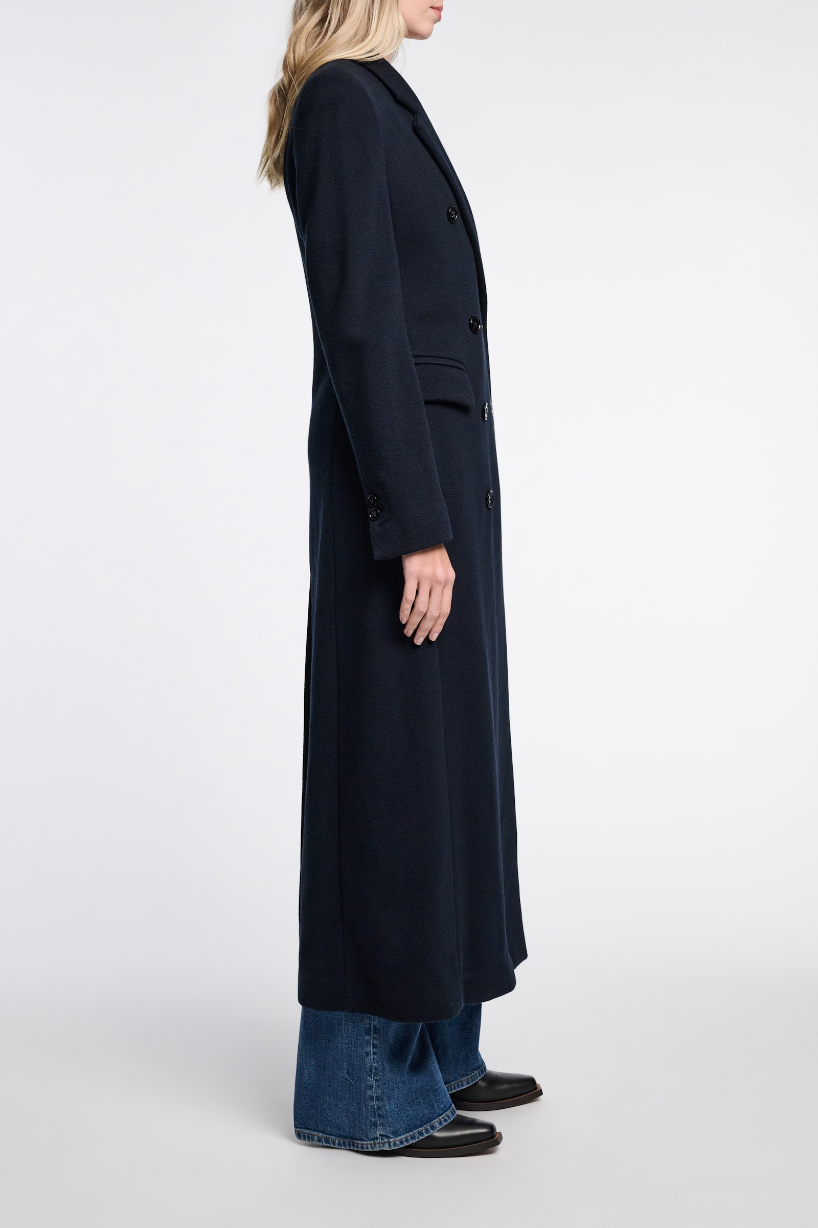 Dorothee Schumacher DOUBLE-BREASTED COAT IN STRETCH WOOL dark navy