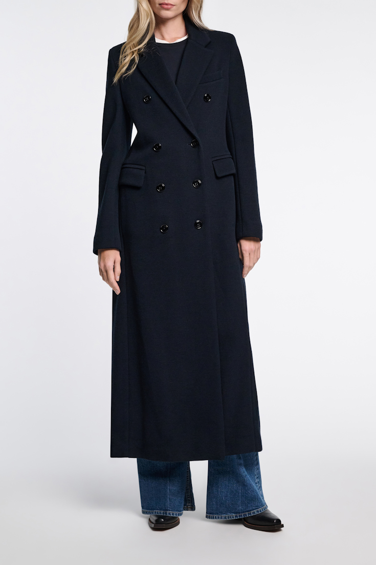 Dorothee Schumacher DOUBLE-BREASTED COAT IN STRETCH WOOL dark navy