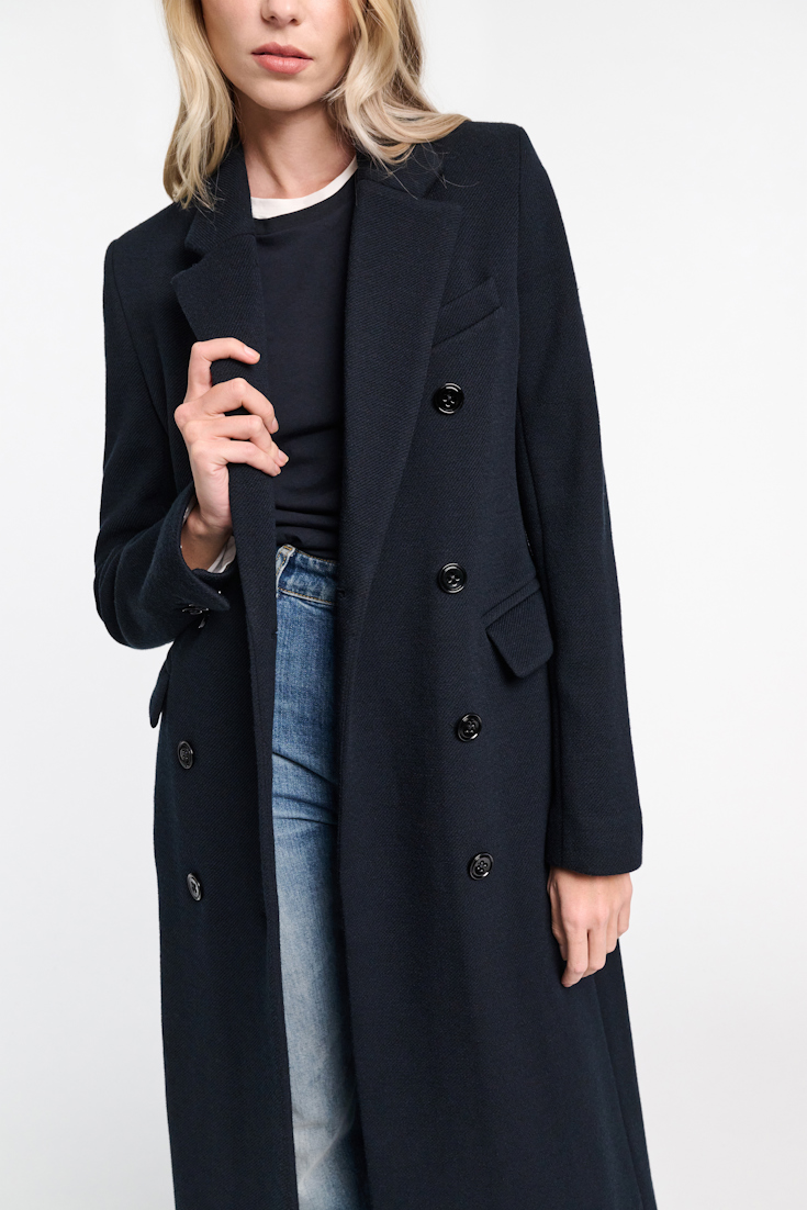 Dorothee Schumacher DOUBLE-BREASTED COAT IN STRETCH WOOL dark navy