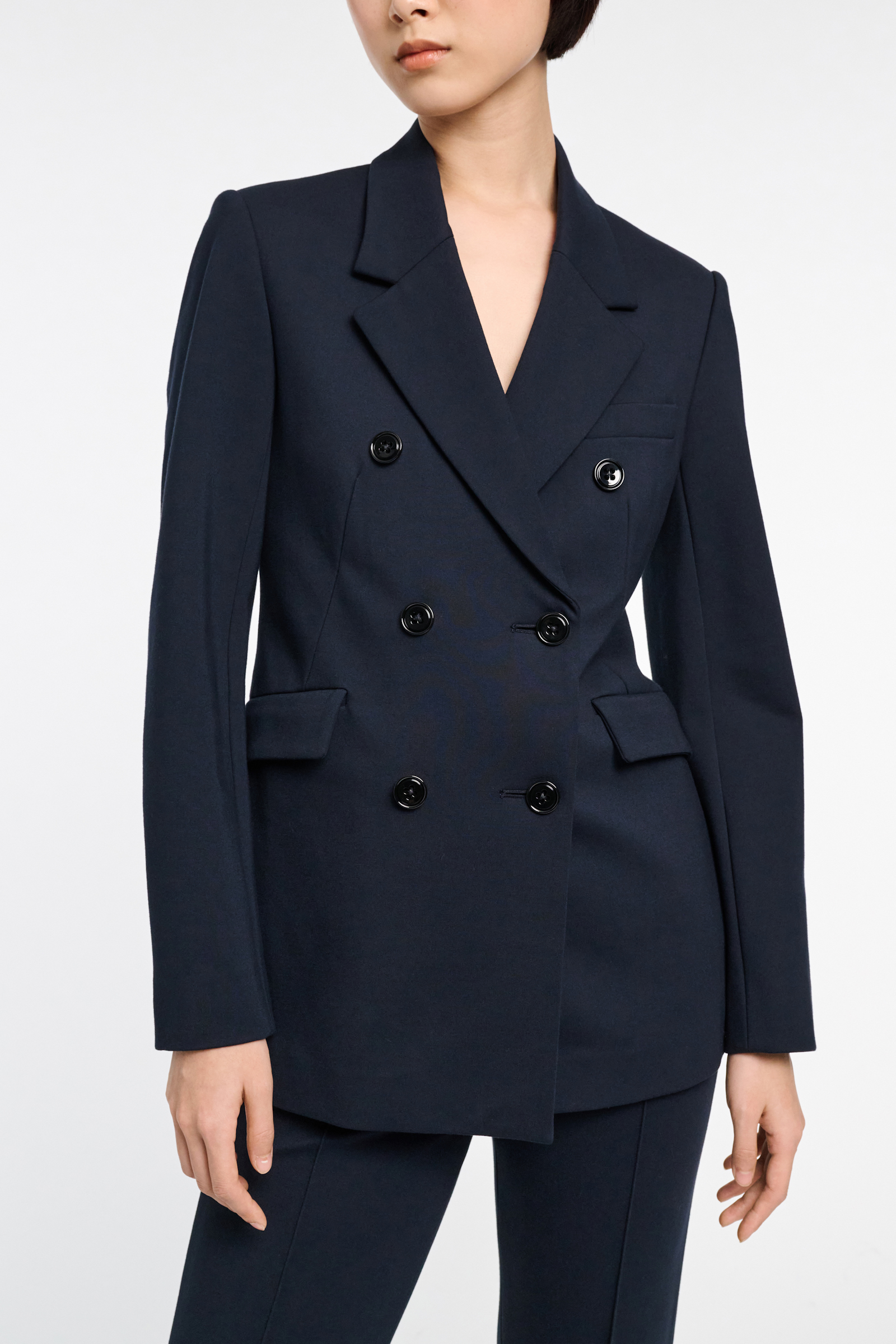 Dorothee Schumacher Double-breasted blazer in Punto Milano dark navy