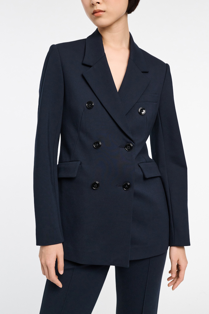 Dorothee Schumacher DOUBLE-BREASTED BLAZER IN PUNTO MILANO dark navy