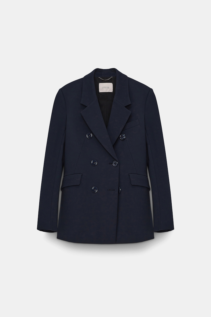 Dorothee Schumacher Double-breasted blazer in Punto Milano dark navy