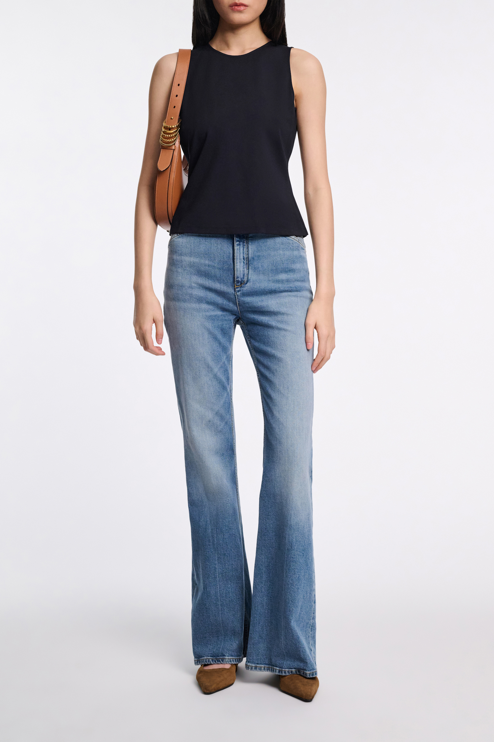 Dorothee Schumacher Racerback tank top in lightweight Punto Milano dark navy