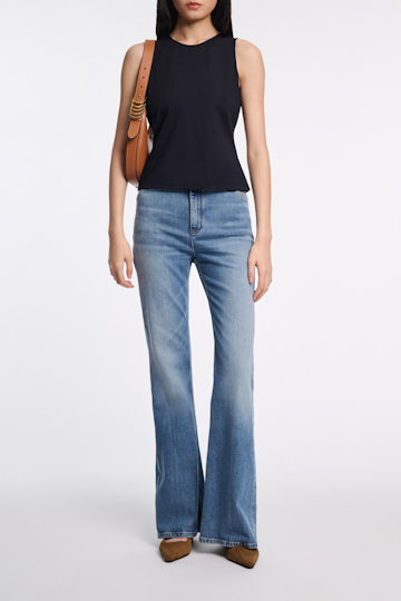 Dorothee Schumacher Racerback tank top in lightweight Punto Milano dark navy