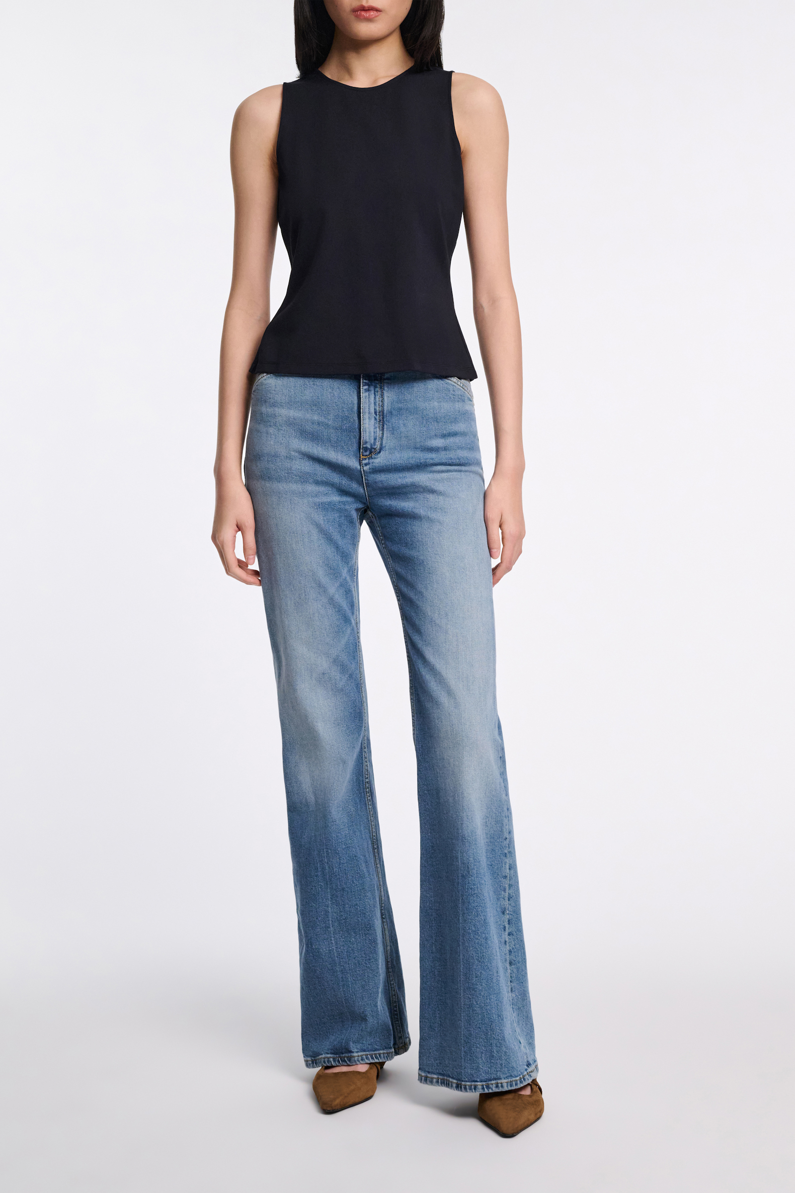 Dorothee Schumacher Racerback tank top in lightweight Punto Milano dark navy