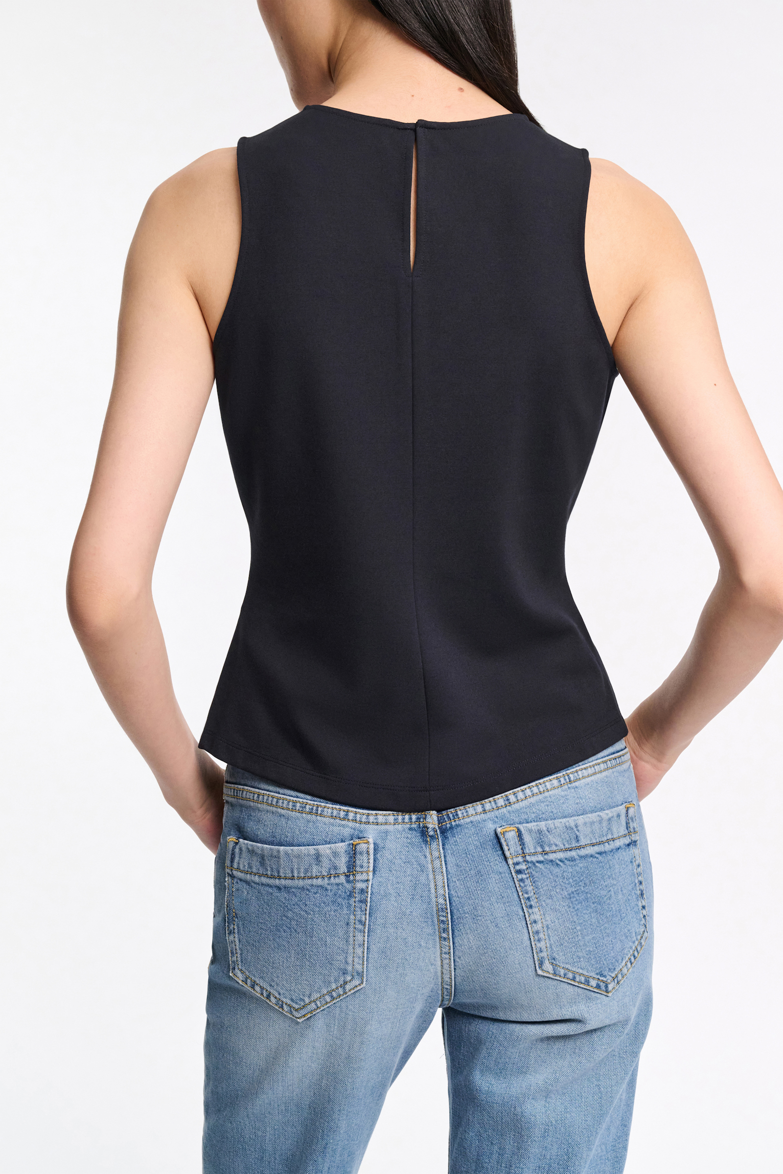 Dorothee Schumacher Racerback tank top in lightweight Punto Milano dark navy