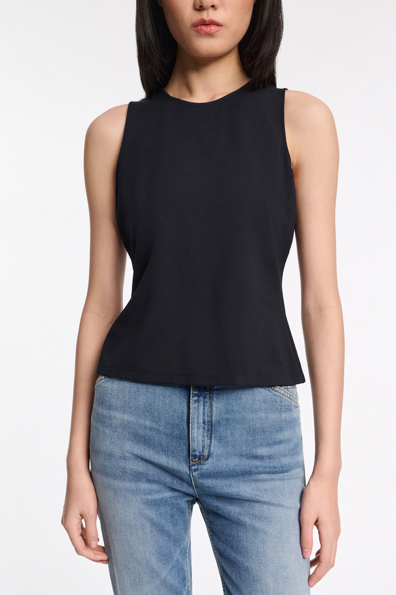 Dorothee Schumacher Racerback tank top in lightweight Punto Milano dark navy