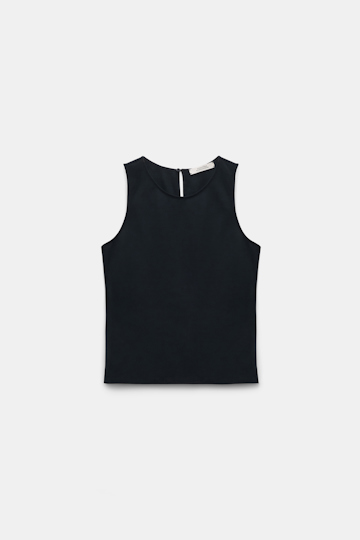 Dorothee Schumacher Racerback tank top in lightweight Punto Milano dark navy