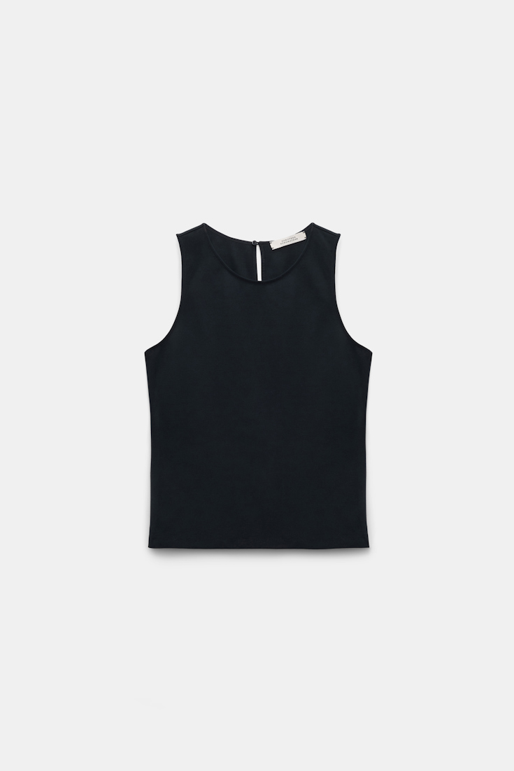 Dorothee Schumacher Racerback tank top in lightweight Punto Milano dark navy