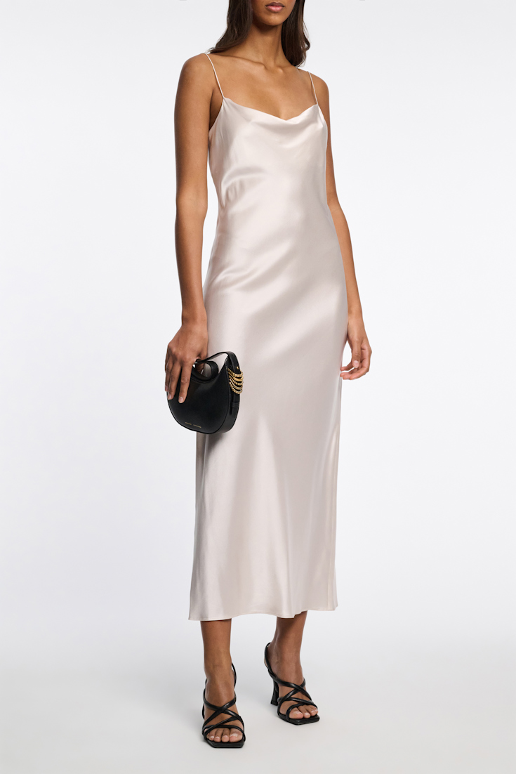 Dorothee Schumacher Loosely fitted stretch silk-satin midi-dress natural white