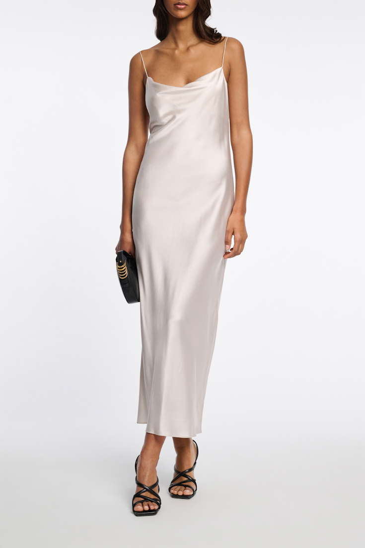 Dorothee Schumacher Loosely fitted stretch silk-satin midi-dress natural white