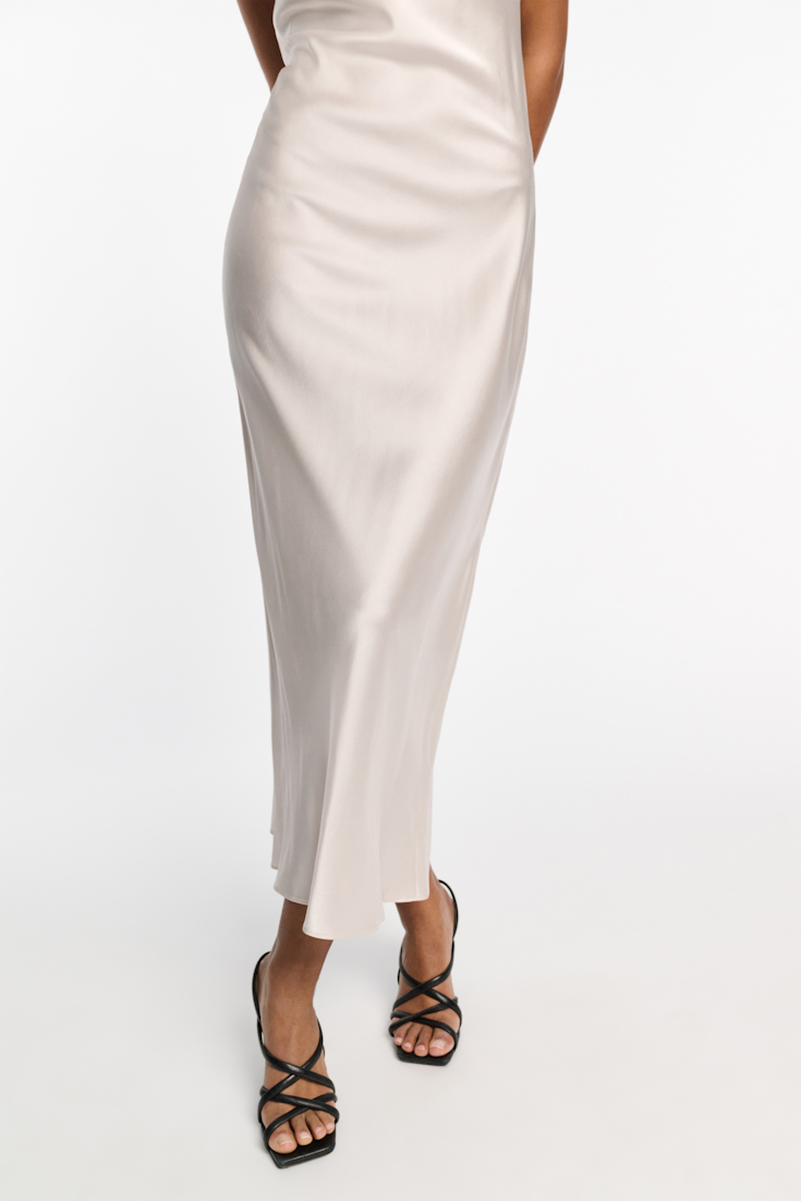 Dorothee Schumacher DRAPED FRONT SATIN DRESS natural white