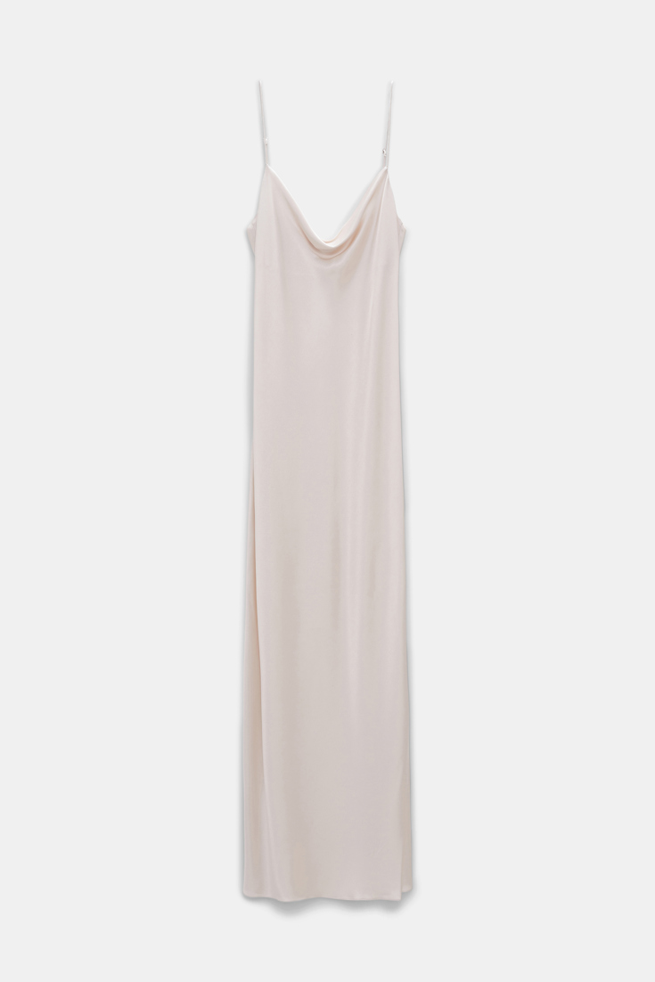 Dorothee Schumacher DRAPED FRONT SATIN DRESS natural white