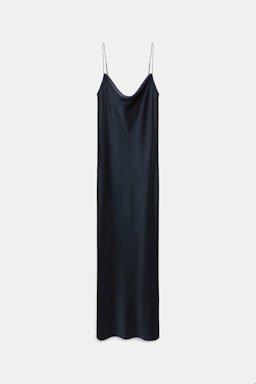 Dorothee Schumacher Kleid aus Satin mit Wasserfallausschnitt dark navy