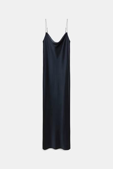 Dorothee Schumacher Kleid aus Satin mit Wasserfallausschnitt dark navy