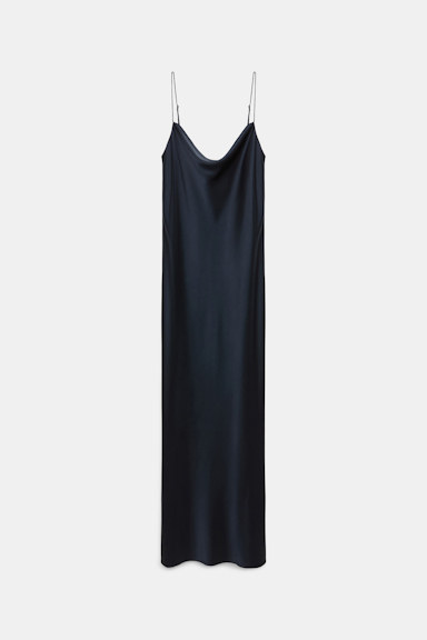 Dorothee Schumacher Loosely fitted stretch silk-satin midi-dress dark navy