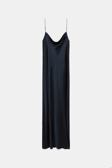 Dorothee Schumacher Kleid aus Satin mit Wasserfallausschnitt dark navy