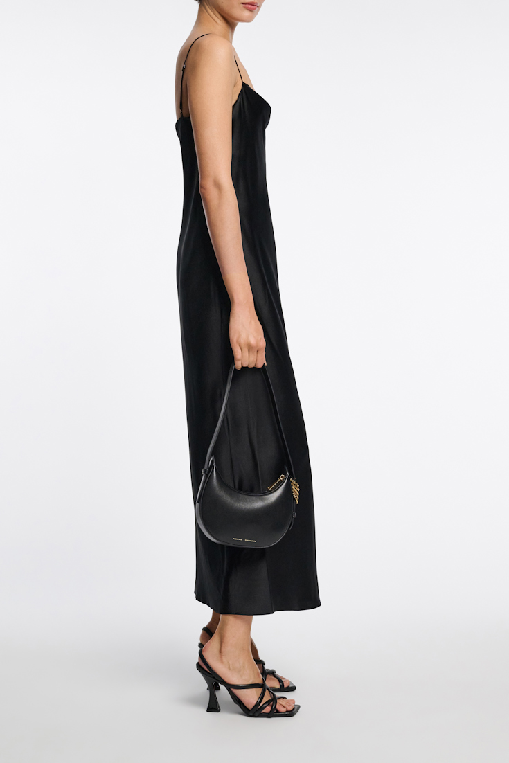 Dorothee Schumacher Loosely fitted stretch silk-satin midi-dress pure black
