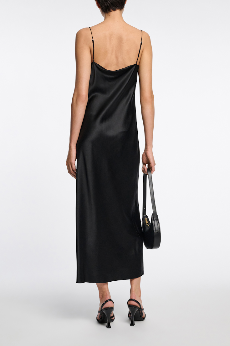 Dorothee Schumacher Loosely fitted stretch silk-satin midi-dress pure black